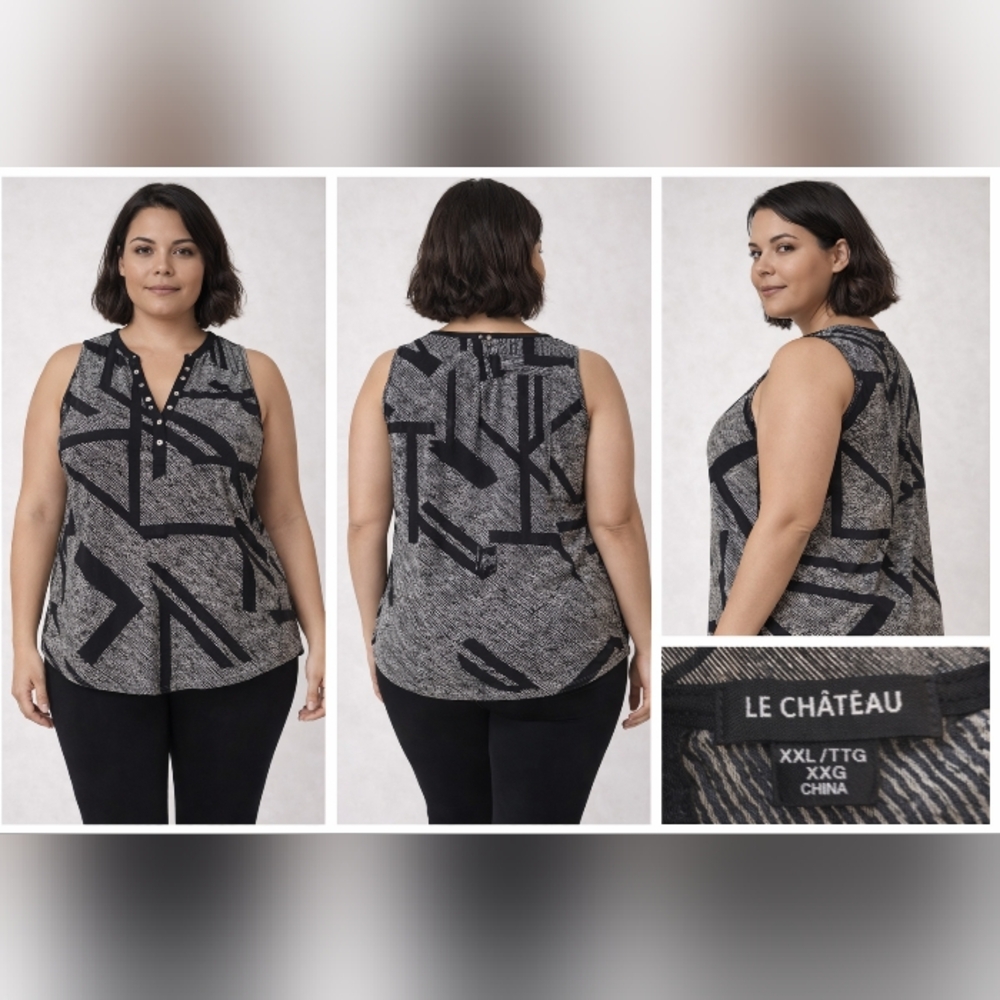 le chateau Black and Gray Abstract Print Sleeveless Tank
